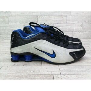 Men's Nike Shox R4 Retro Sneakers Silver Blue Black Shoes BV1111-100 Sz 10 2018